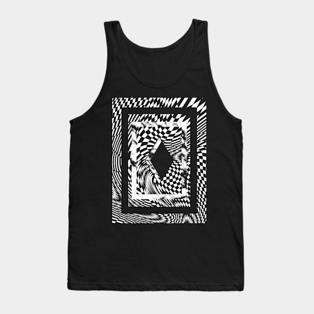 Warped Checkerboard on Black Tank Top by SWAMPMEAT